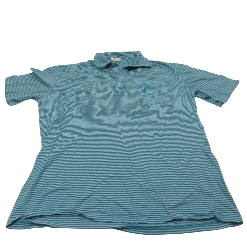 Johnnie O Mens Striped Polo Shirt Teal‎ Blue Surfboard Logo Pocket Size M